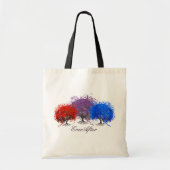 赤紫と青ロマンチックなハート葉の木 トートバッグ (正面)