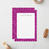 赤紫のグリッターの一見のショッキングピンクの輝きのプリント ノートカード (正面/裏面インサイチュ)