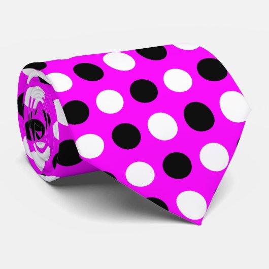 赤紫のタイの白黒水玉模様 ネクタイ (ロール)