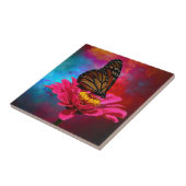 赤紫のデイジーのターコイズのティール(緑がかった色)のボヘミア人の蝶 タイル (側面)