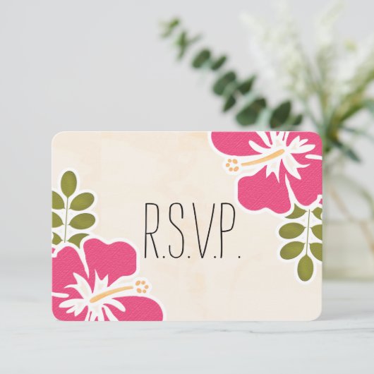 赤紫のハイビスカスのハワイの結婚式の応答カード 出欠カード (スタンド正面)