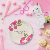 赤紫のハイビスカスのハワイの結婚式 ペーパープレート (パーティー)