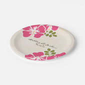 赤紫のハイビスカスのハワイの結婚式 ペーパープレート (アングル)