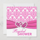 赤紫のピンクおよび白いダマスク織のブライダルシャワーの招待 招待状 (正面)