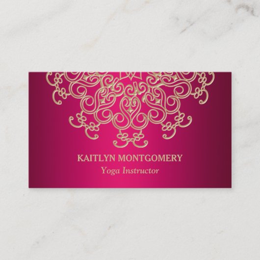 赤紫のピンクおよび金ゴールドの華美な日が差すことの曼荼羅 名刺 (正面)