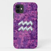 赤紫のピンクのデジタル迷彩柄のアクエリアスの印 Case-Mate iPhoneケース (裏面)