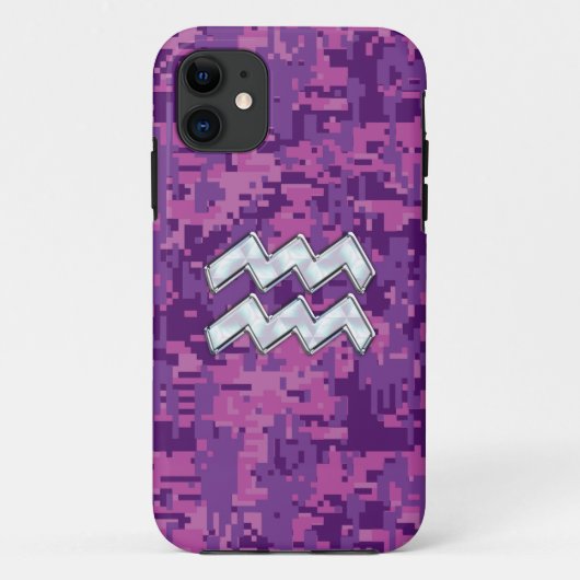 赤紫のピンクのデジタル迷彩柄のアクエリアスの印 Case-Mate iPhoneケース (裏面)