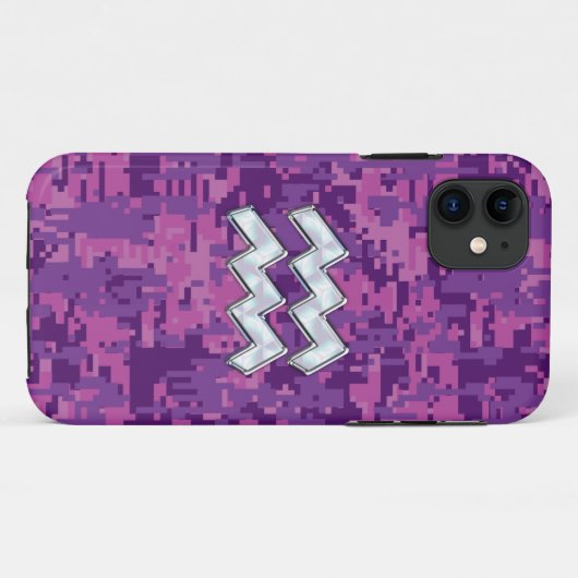 赤紫のピンクのデジタル迷彩柄のアクエリアスの印 Case-Mate iPhoneケース (裏面(横))