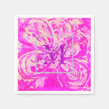 赤紫のピンクのモノグラムの紙のカクテルのナプキン