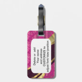 赤紫のピンクの名前入りでかわいらしいダマスク織パターン ラゲッジタグ (裏面縦)