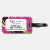 赤紫のピンクの名前入りでかわいらしいダマスク織パターン ラゲッジタグ (裏面横)