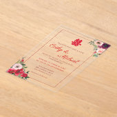 赤紫のフローラ中国の結婚園 アクリル招待状 (レイダウン)