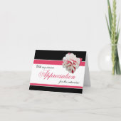 赤紫の花のピンクの黒のインタビューは感謝していしています サンキューカード (正面)