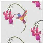 赤紫の花を持つハチドリ ファブリック (クローズアップ)