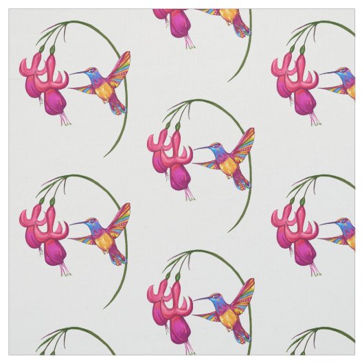 赤紫の花を持つハチドリ ファブリック (見本)