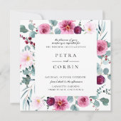 赤紫の花フレームの結婚式招待状 招待状 (正面)