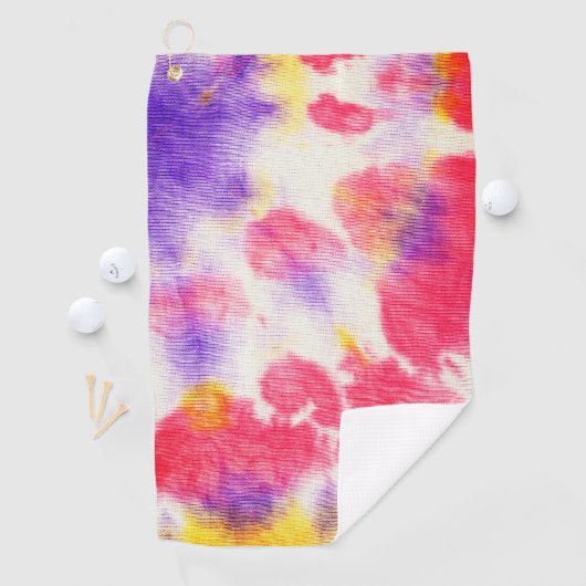 赤紫イエローホワイト絞り染めv1 ゴルフタオル (インサイチュ)