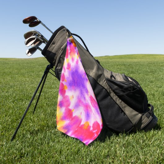 赤紫イエローホワイト絞り染めv2 ゴルフタオル (グリーン)