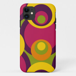 赤紫オレンジイエローレトロ円パターン iPhone 11 ケース