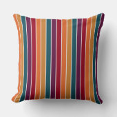 赤紫ティール（緑がかった色）オレンジ黄ストライプ色 クッション (正面)
