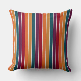 赤紫ティール（緑がかった色）オレンジ黄ストライプ色 クッション