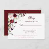 赤紫ホワイトグリーンフローラ赤バックRSVP 出欠カード (正面/裏面)