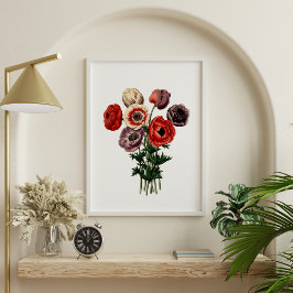 赤紫ヴィンテージムーディーズフローラ花 ポスター