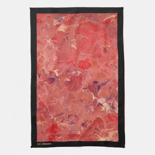 赤紫白色抽象芸術黒アクリル キッチンタオル (縦)