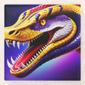 赤紫鮮やか白と黄のコブラはかりで測 ガラスコースター (正面)