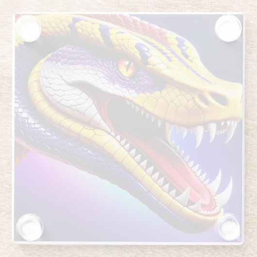 赤紫鮮やか白と黄のコブラはかりで測 ガラスコースター (裏面)