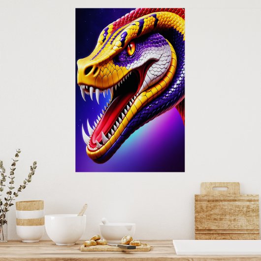 赤紫鮮やか白と黄のコブラはかりで測 ポスター (キッチン)