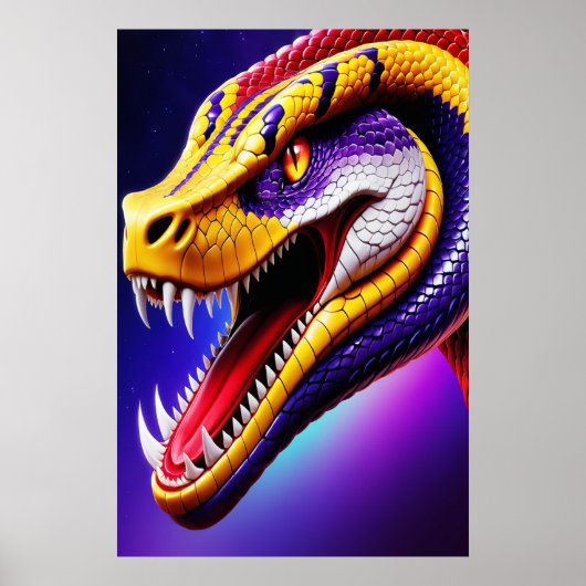 赤紫鮮やか白と黄のコブラはかりで測 ポスター (正面)