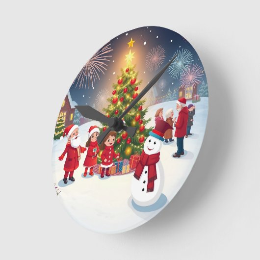 赤細工の休日お祝い:クリスマスとN ラウンド壁時計 (傾斜)