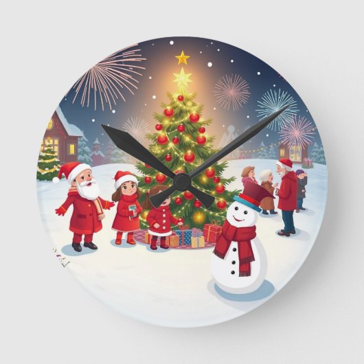 赤細工の休日お祝い:クリスマスとN ラウンド壁時計 (正面)