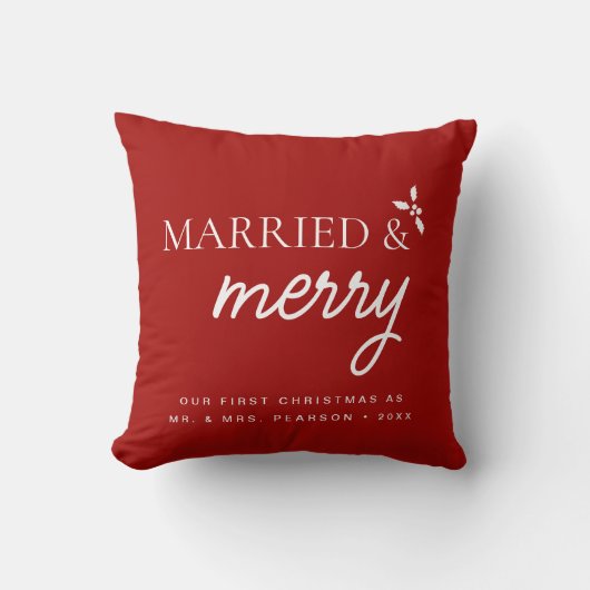 赤結婚したとメリー初めてのクリスマス クッション (正面)