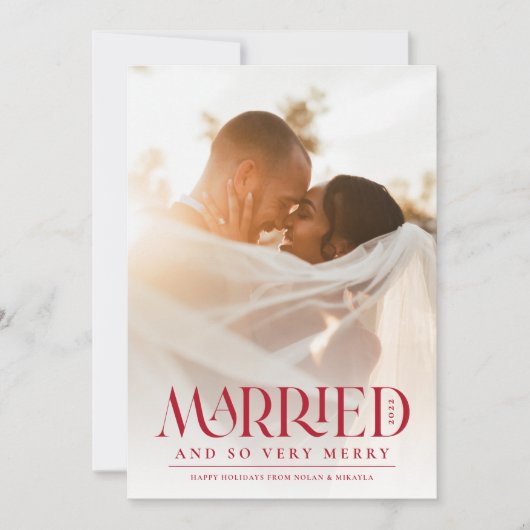 赤結婚したエレガントタイポグラフィ写真クリスマス シーズンカード (正面)