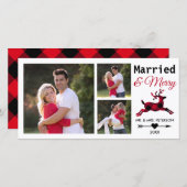 赤結婚したメリーバッファロープレイドクリスマス写真 シーズンカード (正面/裏面)