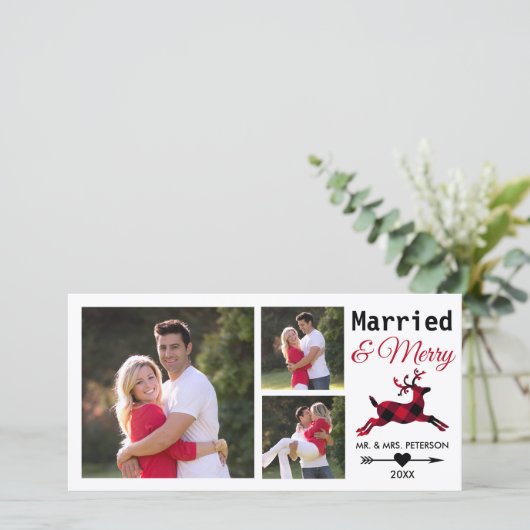 赤結婚したメリーバッファロープレイドクリスマス写真 シーズンカード (スタンド正面)