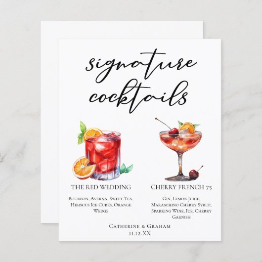 赤結婚のシグネチャカクテルメニュー (正面/裏面)