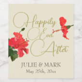 赤結婚ハイビスカス付きカスタムのワインボトルラベル ワインラベル (シングルラベル)