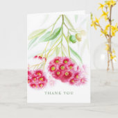 赤結婚ピンクのユーカリに対す感謝している回答 カード (黄色い花)