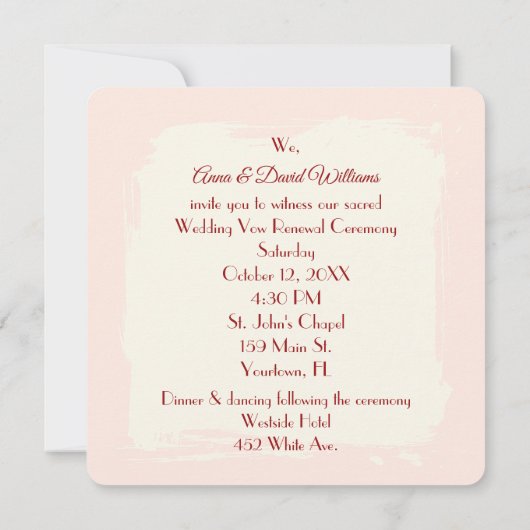 赤結婚ワックスシール付きピンク色のバラの誓い 招待状 (裏面)