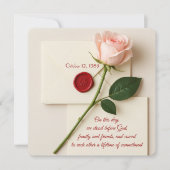 赤結婚ワックスシール付きピンク色のバラの誓い 招待状 (正面)