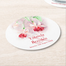 赤結婚明るい赤紫色ウォーターカラー紙コースター ラウンドペーパーコースター