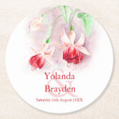 赤結婚明るい赤紫色ウォーターカラー紙コースター ラウンドペーパーコースター (正面)