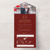 赤結婚白金ゴールド楕円モノグラ葉ム写真 オールインワン招待状 (内側)