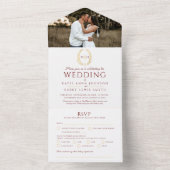 赤結婚白金ゴールド楕円モノグラ葉ム写真 オールインワン招待状 (内側)