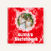 赤絞り染めパーソナライズされたクリスマスキッズ写真 ノートブック (正面)