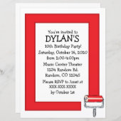 赤絵を描テーマ誕生日パーティチラシ招待状 (正面/裏面)