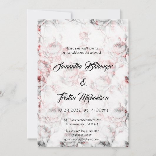 赤絵を描バラゴシック結婚式招待状 招待状 (正面)